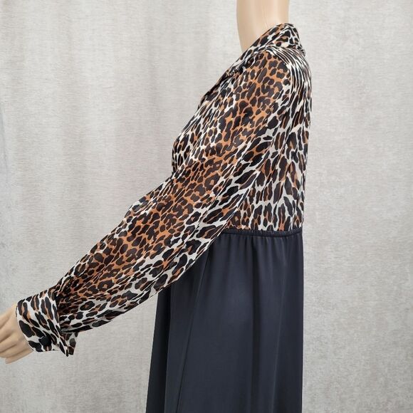 Vanity Fair Vtg 60s Leopard Black Button Front Nightgown Robe Dress Size Small - Picture 7 of 16